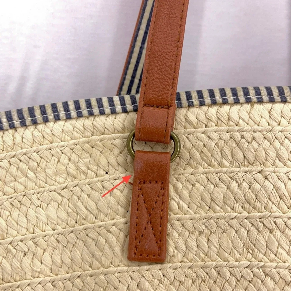Beige Straw Tote Tassel Woven Raffia Style Coastal Beach Bag